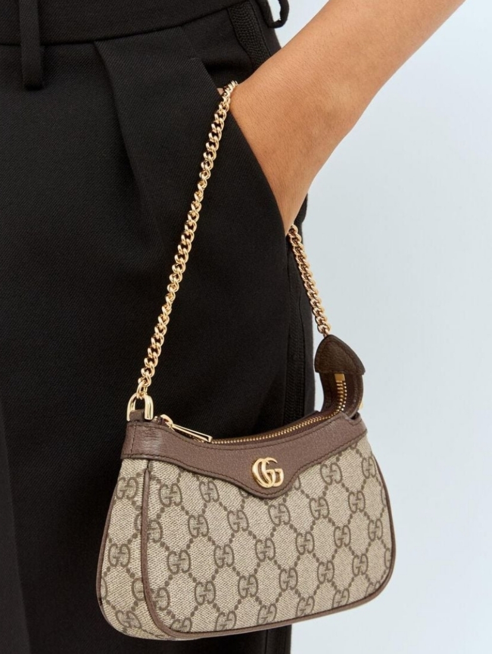 Super Netural Natural Brown Monogram Crossbody Bag with Gold Chain Strap Mini - Picture 5 of 13